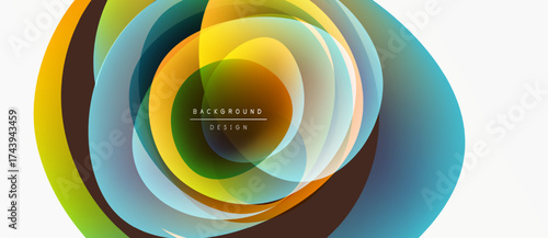 Abstract layers overlap, creating vibrant circular design. Colors blend, forming dynamic visual effect. Modern background element.