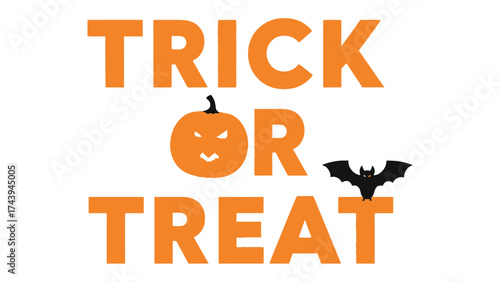 Halloween Greeting: A festive orange-themed design, complete with a carved pumpkin and a silhouetted bat, proclaims the traditional phrase Trick or Treat.