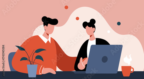 Colleagues collaborating on a project in a modern office fostering teamwork and productivity