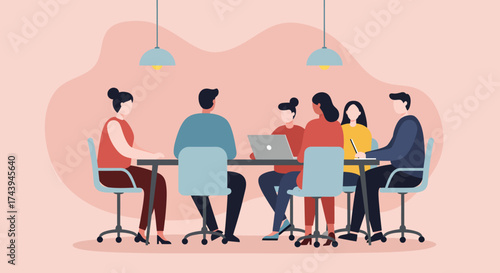 Diverse team collaborating in a modern office meeting discussing strategy and ideas for business