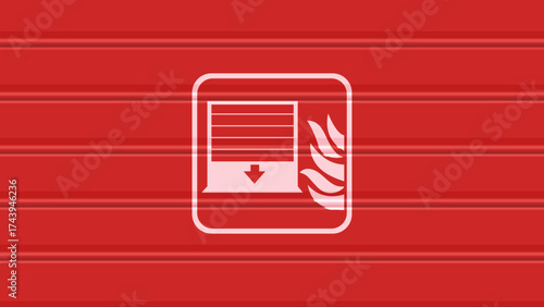 Automatic fire shutter / Red fire door with its symbol (flat design)