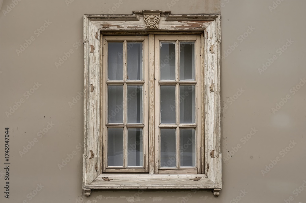 Fototapeta premium Aged wooden window with flaking paint