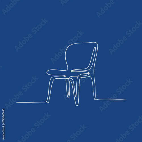 Minimalist single-line drawing of a modern chair with a curved backrest on a solid