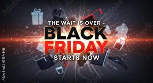 Wallpaper Mural Vector art of black friday sale promotion with flying shopping items and text effect Torontodigital.ca