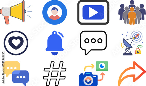 Collection of social media icons, encompassing a diverse range of symbols and concepts