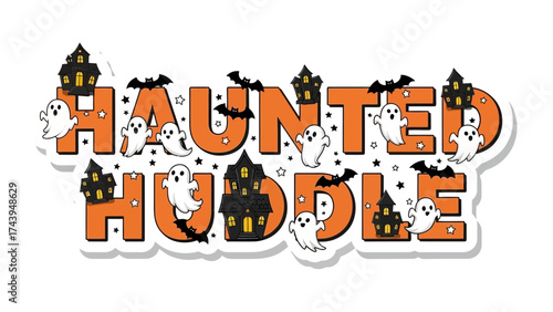 Haunted Huddle: A playful, illustrative design for Halloween, featuring charming cartoon elements perfect for holiday themed projects and fun, engaging celebrations.