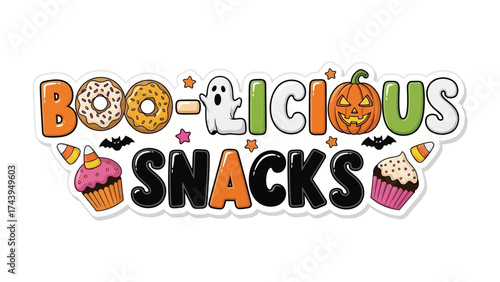 Boo-licious Snacks: A whimsical collection of Halloween-themed treats, from donuts to cupcakes and a smiling pumpkin, perfect for a festive and spooky celebration. 