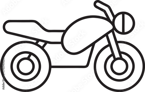 Simple Line Art Icon of a Motorcycle, Black and White Vector Graphic