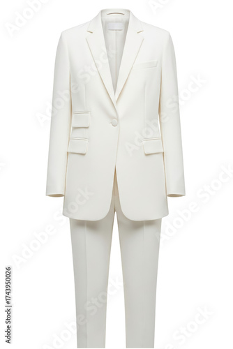 Elegant white single-breasted pantsuit isolated on a transparent background