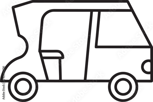 Simple Line Art Icon of a Three-Wheeled Auto Rickshaw for Transportation