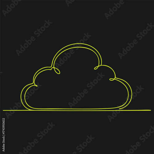 Minimalist neon outline of a cloud against a dark , emphasizing simplicity and modern design elements