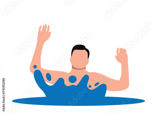Man Drowning in Lake River or Sea. People and outdoor activities, accident while swimming and dangerous life threatening situation vector