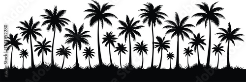 Horizontal beach tree jungle landscape border element vector illustration isolated on a white background