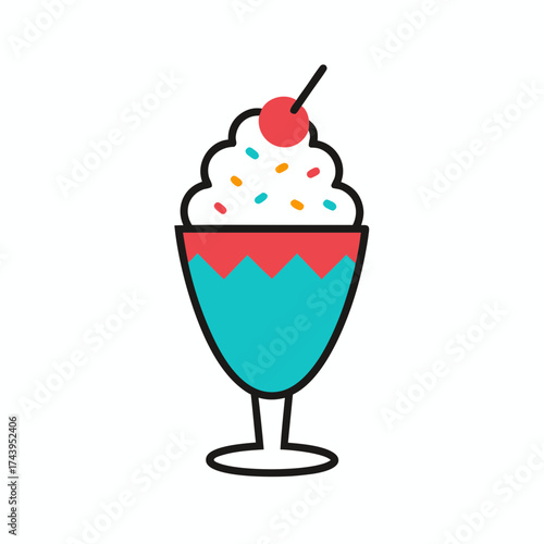 Ice Cream Sundae with Sprinkles Outlined Vector Illustration