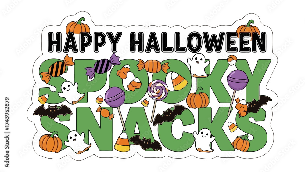 Fototapeta premium Happy Halloween Spooky Snacks: A festive graphic illustration with Happy Halloween Spooky Snacks with spooky-themed designs, creating a vibrant and cheerful atmosphere.