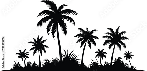 Horizontal beach tree jungle landscape border element vector illustration isolated on a white background