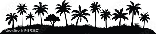 Horizontal beach tree jungle landscape border element vector illustration isolated on a white background