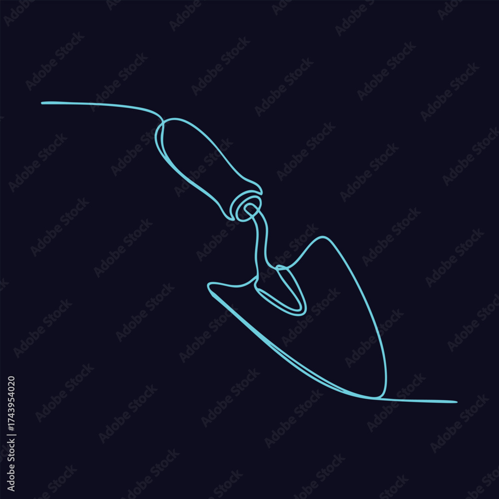 Obraz premium Minimalist continuous line drawing of a hand holding a trowel, emphasizing simplicity and elegance in monochrome style