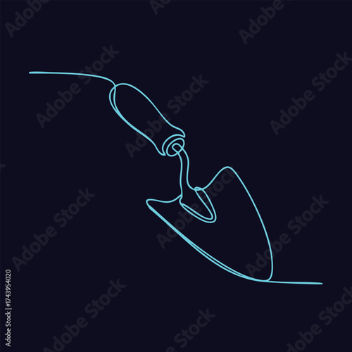 Minimalist continuous line drawing of a hand holding a trowel, emphasizing simplicity and elegance in monochrome style