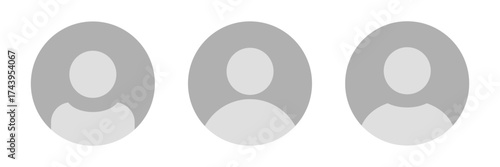 Set of three round placeholder headshot avatar, user profile vector icons