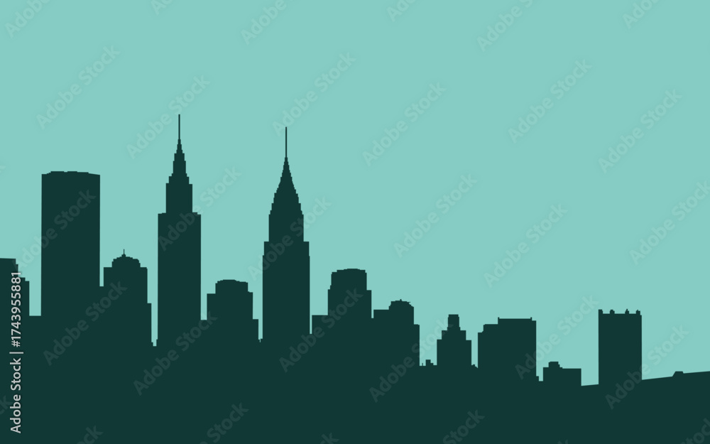 Naklejka premium Horizontal illustration of big city with roofs of houses and sky