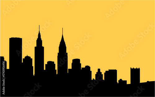 Horizontal illustration of big city with roofs of houses and sky