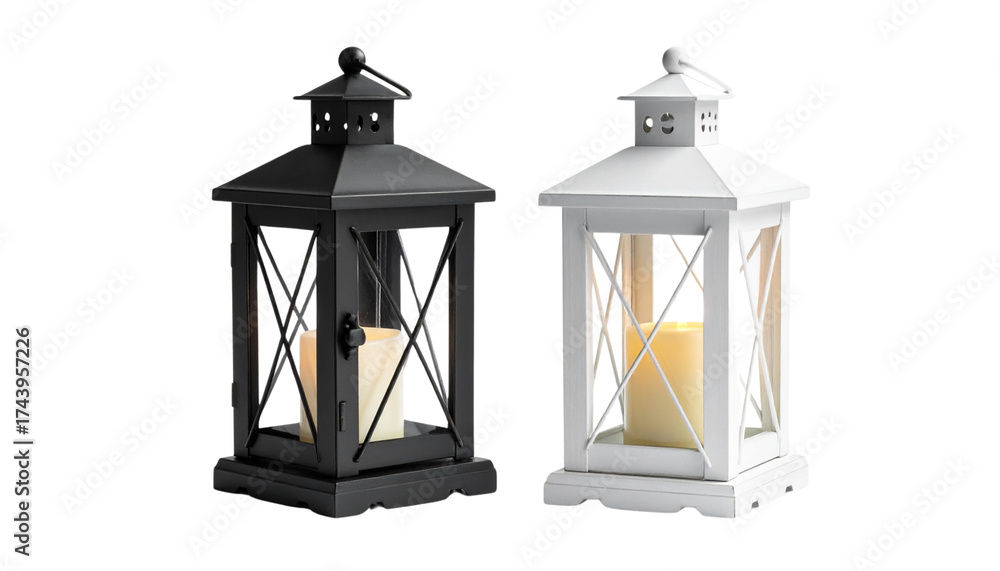 Obraz premium Candle lantern bundle, two variations isolated on transparent background