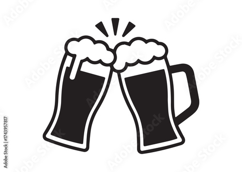 Toasting glasses of beer Icon, Toasting glasses of beer Solid Vector Design