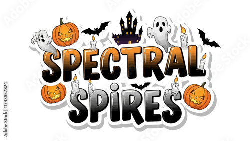Halloween's Spooky Spectacle: A playful arrangement of Halloween elements forms the name. It includes jack-o'-lanterns, whimsical ghosts, bats, and a silhouette castle.