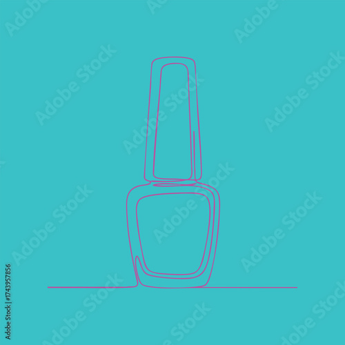 Minimalist Line Drawing of a Nail Polish Bottle with a Tall Cap on a Bright Aqua