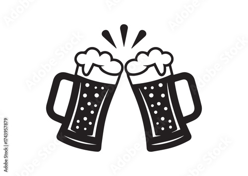 Toasting glasses of beer Icon, Toasting glasses of beer Solid Vector Design