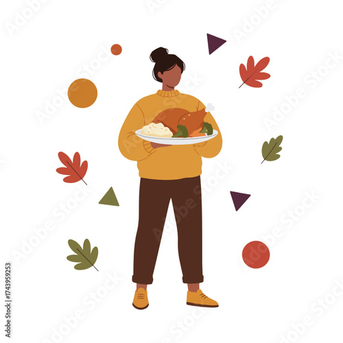 Thanksgiving Meal with Roast Turkey and Mashed Potatoes