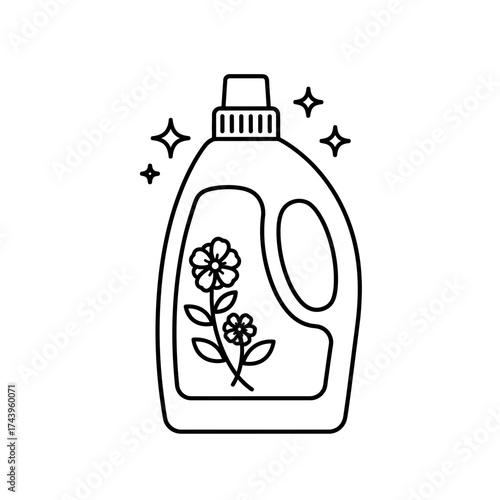 Laundry Detergent Bottle Icon – Cleaning Product Line Art with Floral Design