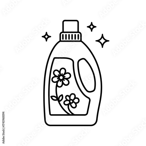 Laundry Detergent Bottle Icon – Cleaning Product Line Art with Floral Design