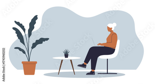 Woman works remotely on laptop in a modern comfortable setting Ideal for business and lifestyle