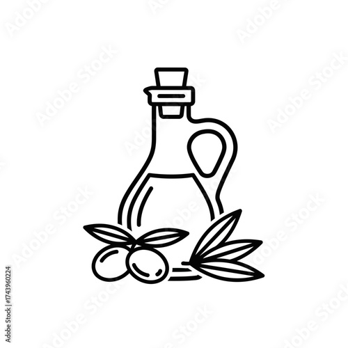 Olive Oil Bottle Icon – Natural Organic Cooking Ingredient Outline