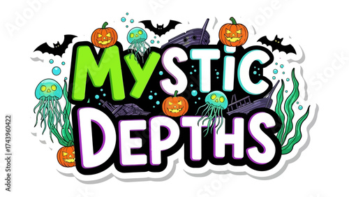 Mystic Depths: Halloween-themed illustration depicting spooky elements, creating a whimsical and mystical visual