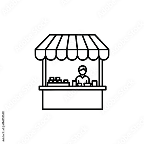 Street Food Vendor Stall Icon – Minimal Line Style Market Booth Illustration