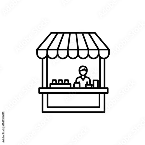 Street Food Vendor Stall Icon – Minimal Line Style Market Booth Illustration