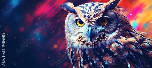 Pointillist grunge design of white owl with abstract dotted pattern ,generative AI