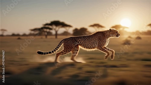 Cheetah running at full speed in open savanna, captured in slow motion — cinematic cheetah running in slow motion across open savanna in stunning 4K wildlife footage.