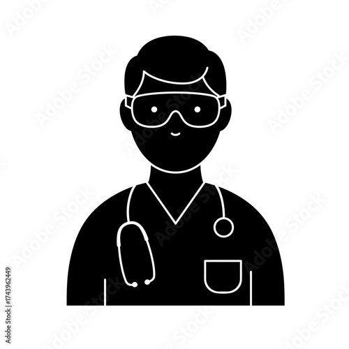 Male doctor wearing safety goggles and stethoscope for International Doctor's Day  