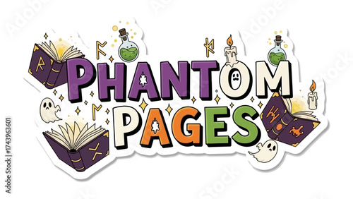 Phantom Pages: A whimsical scene showcasing magical elements like spell books and potions. This vibrant image conveys a sense of enchantment and fantasy.