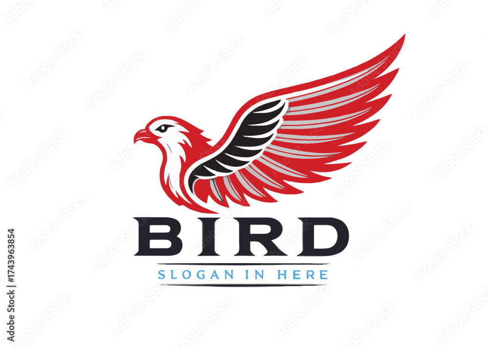 Obraz premium Red and Black Bird Logo Vector – Stylized Flying Bird with Bold Typography for Branding, Business Identity, Tech, and Nature Design 