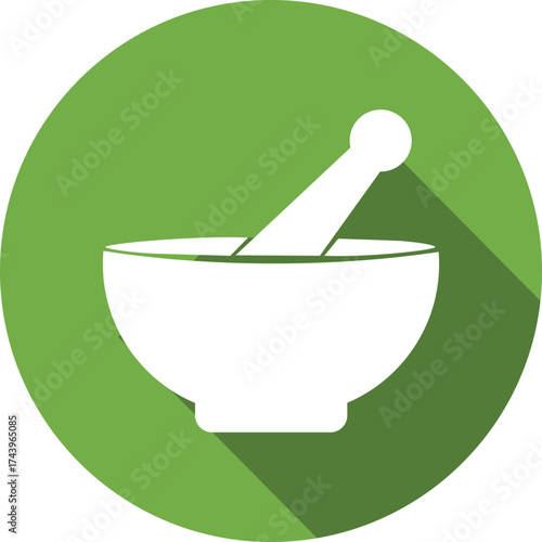 Alternative Medicine Wellness Bowl Pestle Green Circle Herbal Remedy Concept Pharmaceutical Preparation Icon Apothecary