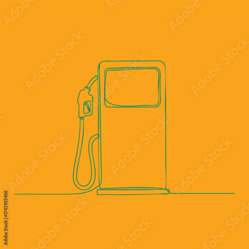 Minimalist line drawing of a fuel pump with a nozzle on an orange emphasizing simplicity and modern design