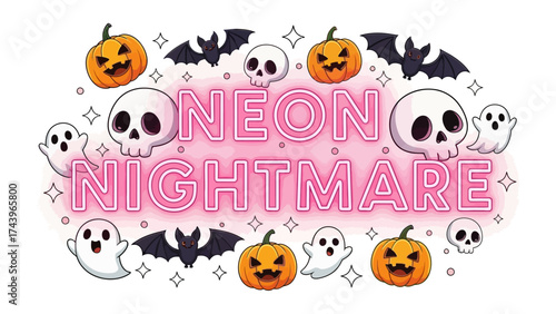 Neon Nightmare Halloween: A vibrant illustration of a Neon Nightmare scene, with playful Halloween elements.
