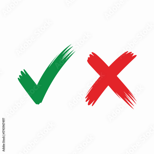 Green check mark and red cross