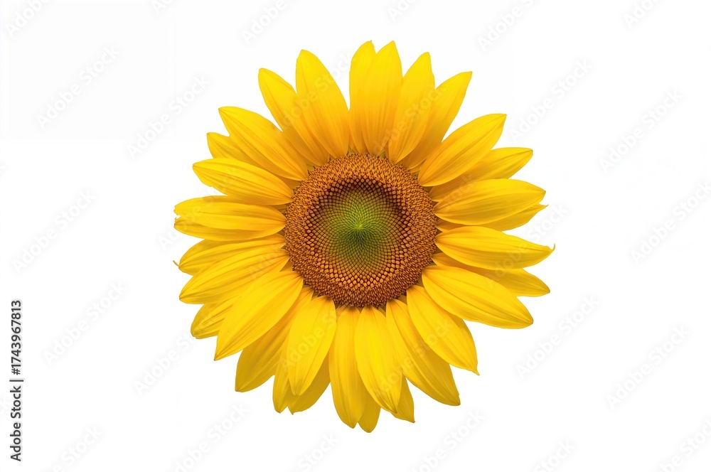Fototapeta premium Single stunning sunflower isolated on a white backdrop with clipping path