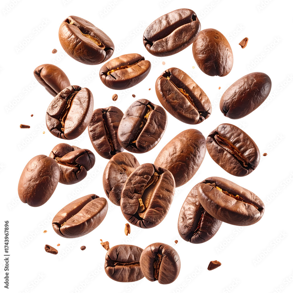 Fototapeta premium Roasted coffee beans in mid-air